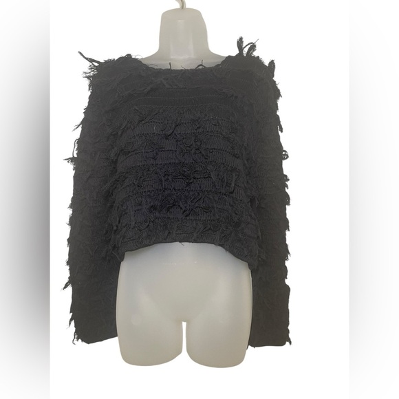 Cleobella Black Fringe Sweater 100% Organic Cotton Size Medium - Picture 3 of 7